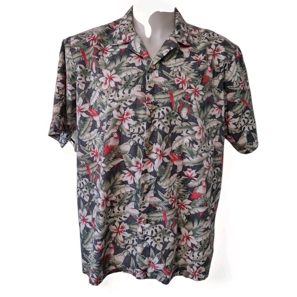 Hawaii‎ Shirt Men's Size XL Parrot Floral Design Button Up  Short Sleeve  Pocket